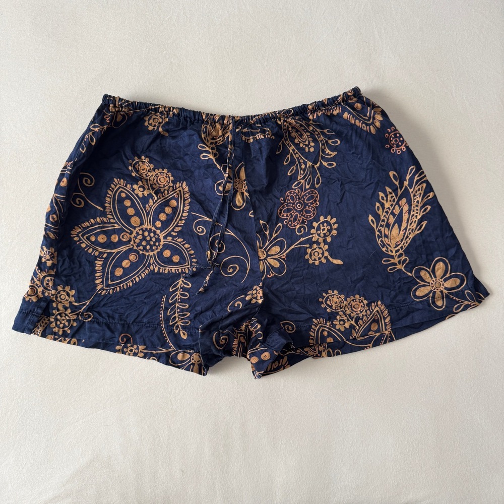 Victoria's Secret Silk Cotton Pajama Shorts S Navy Floral Batik Print Y2K Sleep